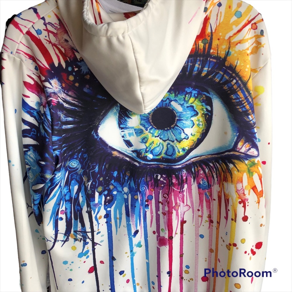 Watercolor Eye Unisex 3D Hoodie. Multicolor Graphic. Size L/XL - Picture 3 of 7